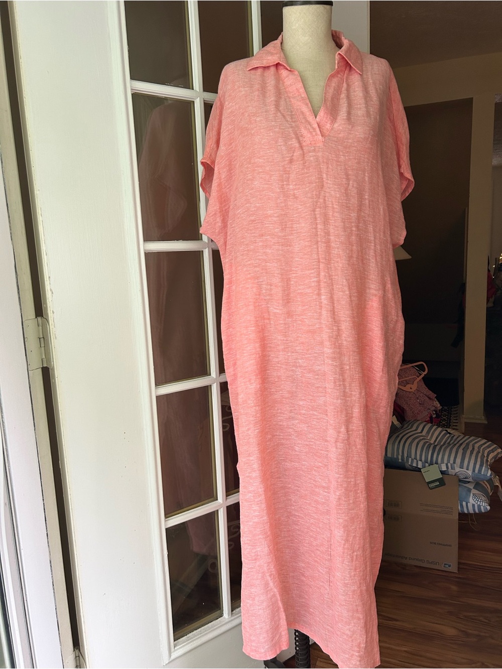 Tahari coral linen blend Swim Cover-Up Caftan dress small - Picture 4 of 12